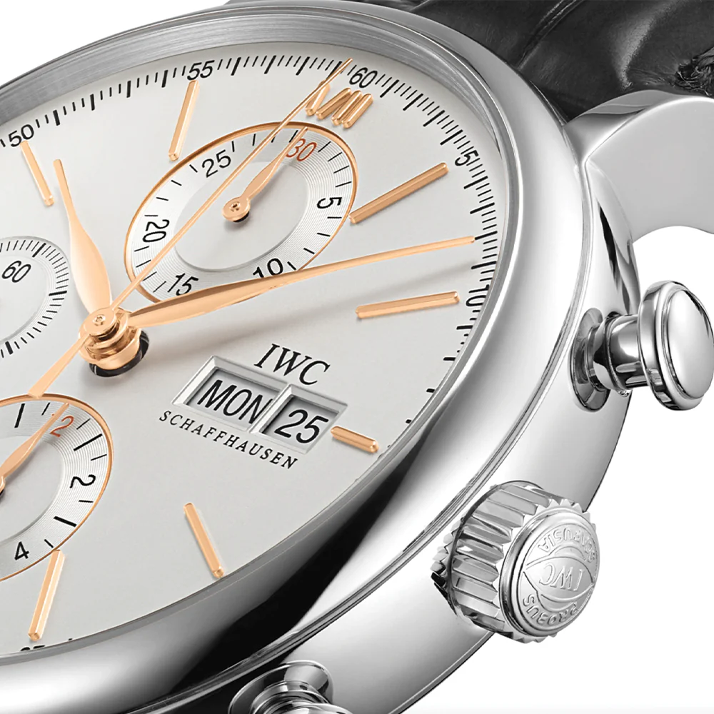 Portofino Chronograph Gold Accents 42mm - Silver-Plated on Leather Strap - Image 3