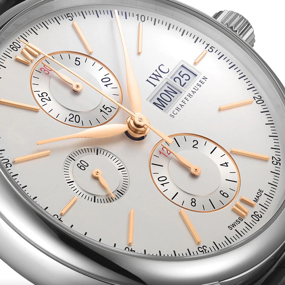 Portofino Chronograph Gold Accents 42mm - Silver-Plated on Leather Strap - Image 4