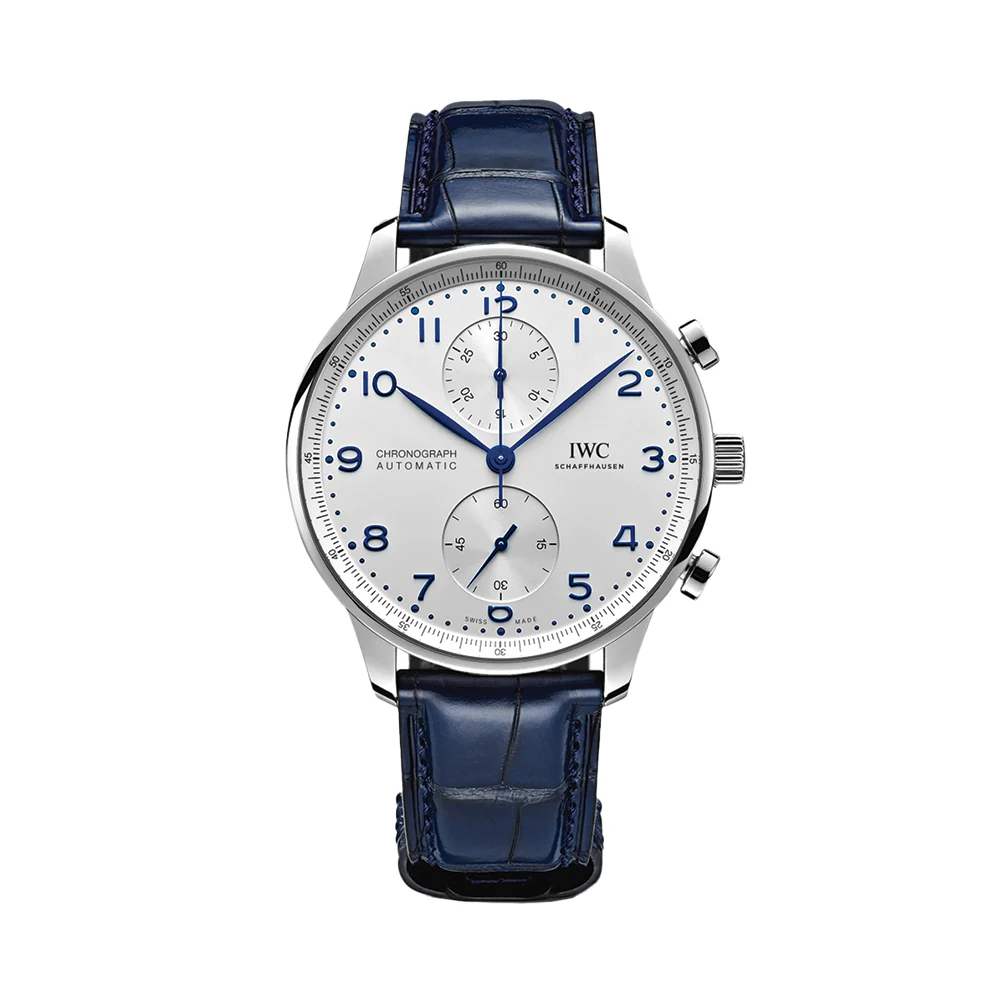 Portugieser Chronograph Blue Accents 41mm - Silver-Plated on Blue Leather Strap