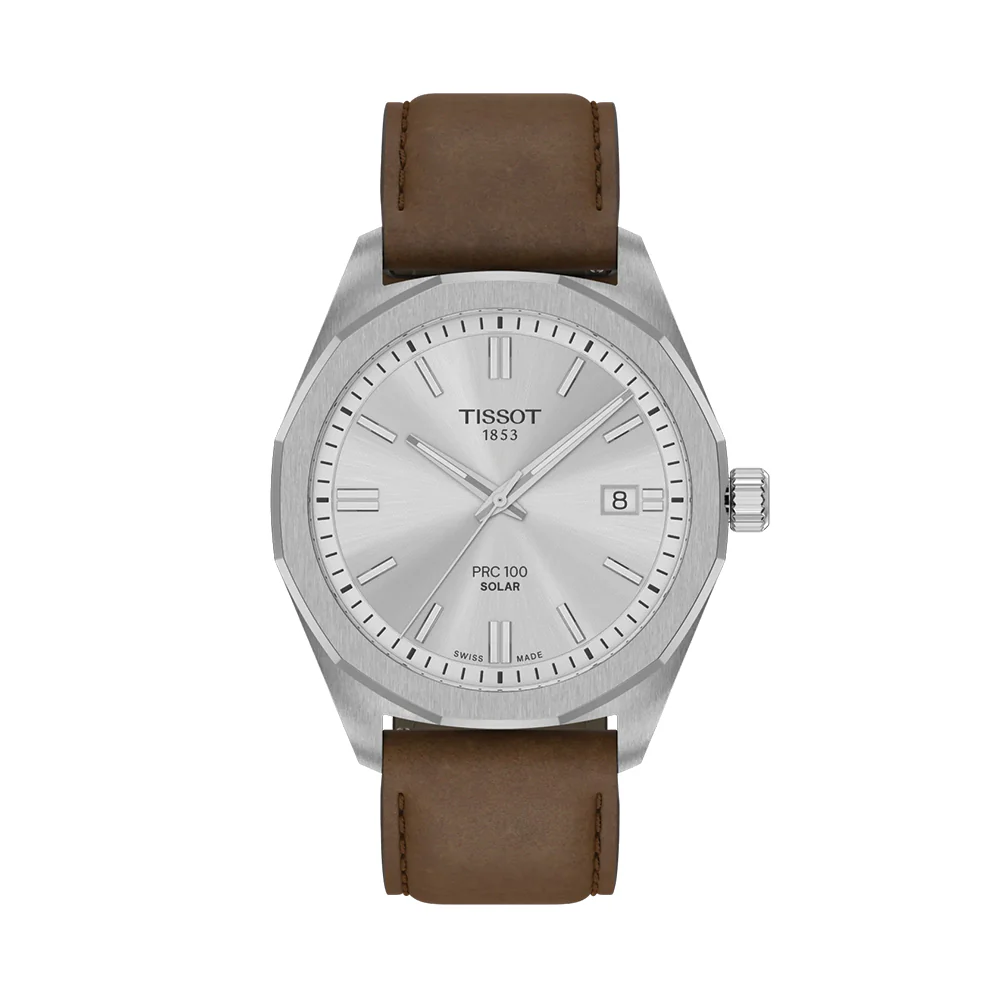PRC 100 Solar Quartz 39mm - Silver on Leather Strap