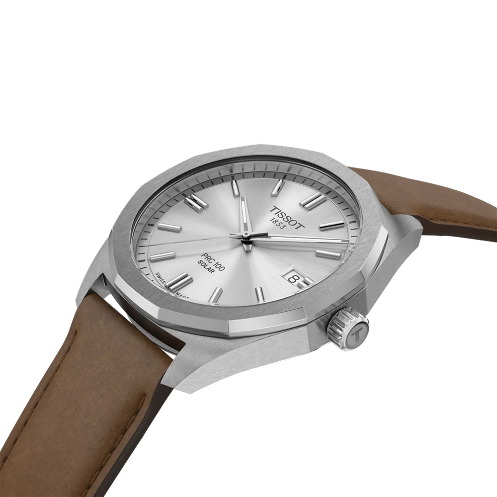 PRC 100 Solar Quartz 39mm - Silver on Leather Strap - Image 3