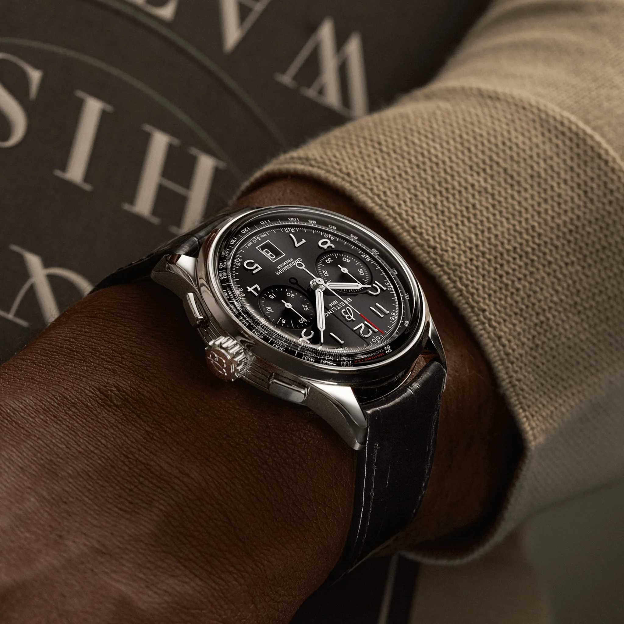 Premier B01 Chronograph 42mm - Black on Leather Strap - Image 5