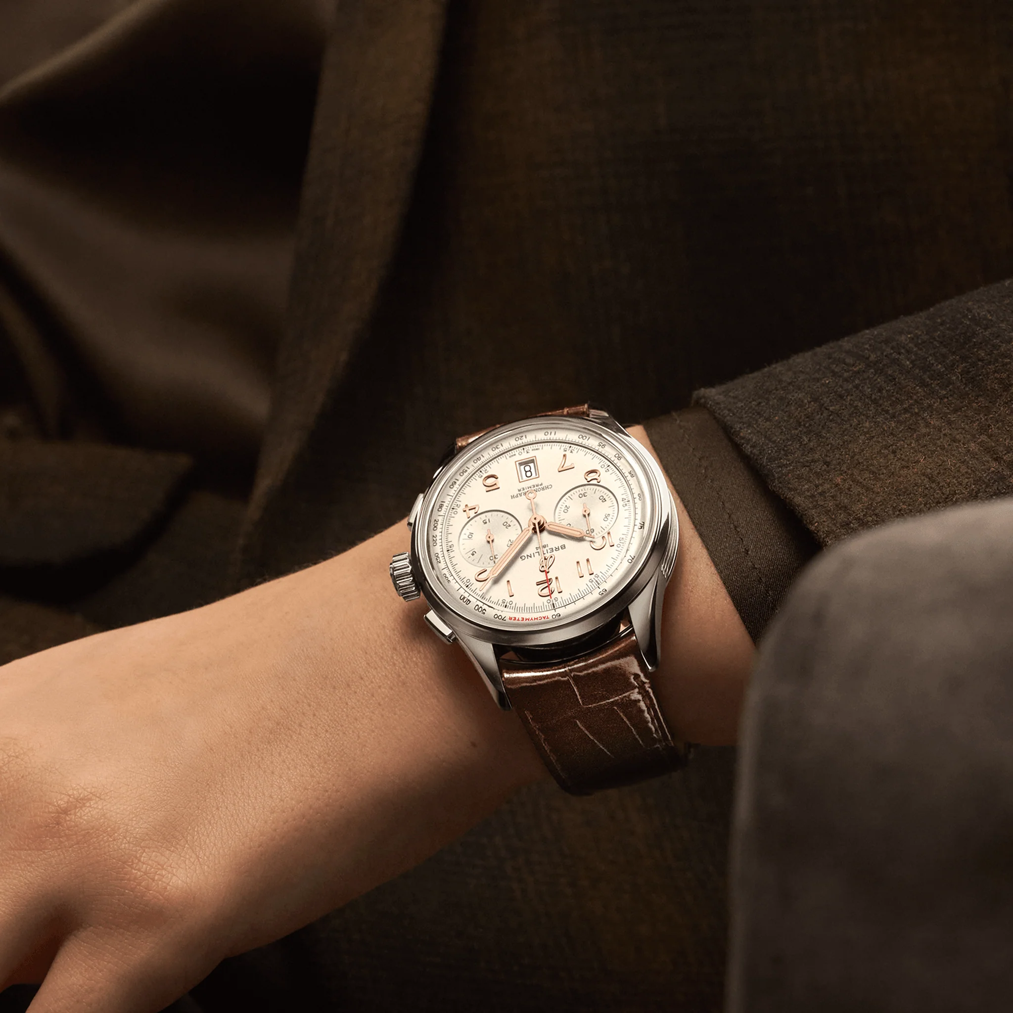Premier B01 Chronograph 42mm - Cream on Leather Strap - Image 5