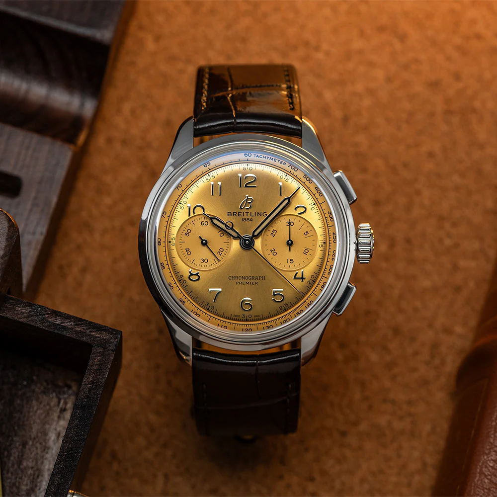 Premier B09 Chronograph 40mm - Champagne on Leather Strap - Image 4