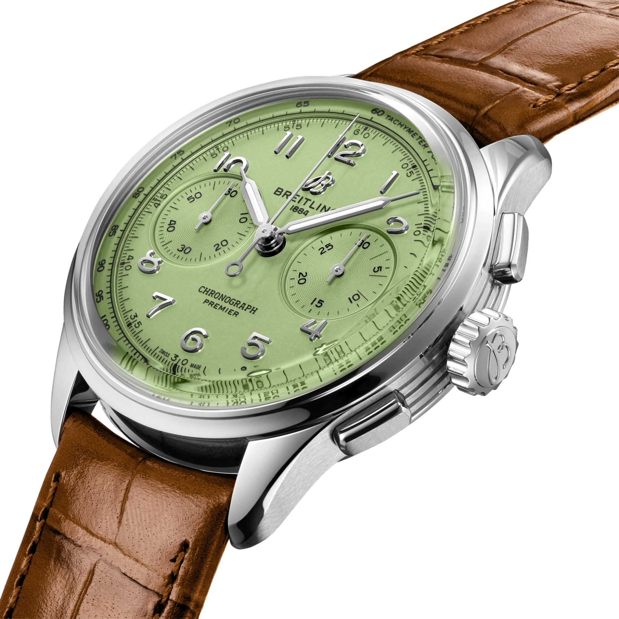 Premier B09 Chronograph 40mm - Pistachio Green on Leather Strap - Image 2