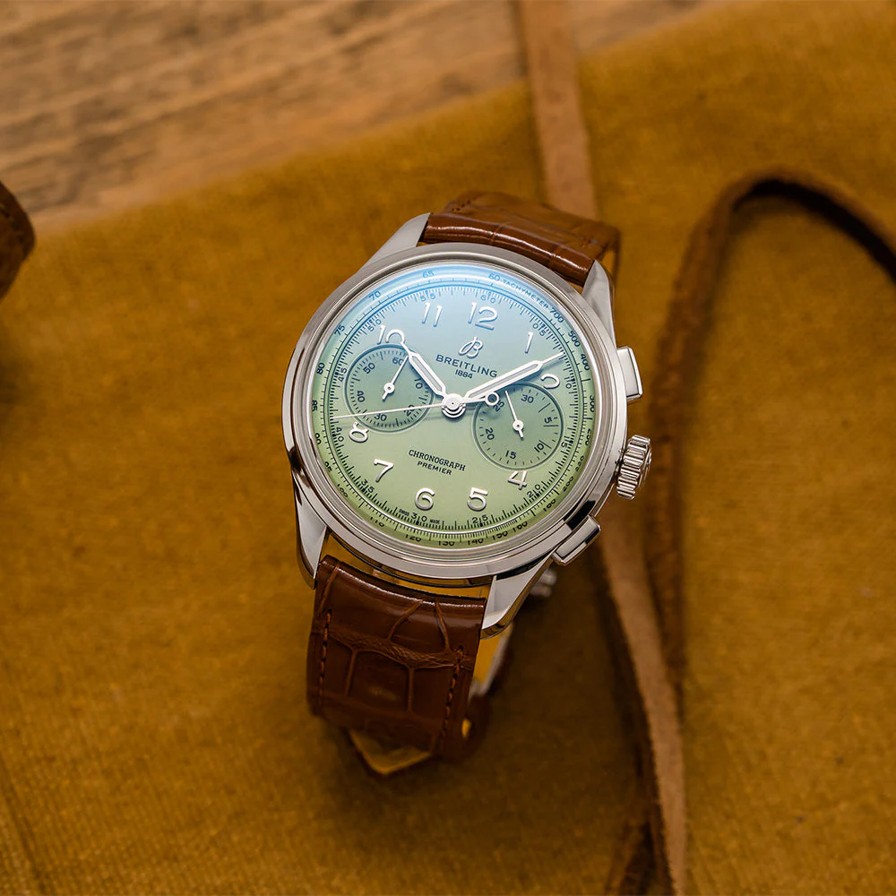 Premier B09 Chronograph 40mm - Pistachio Green on Leather Strap - Image 3