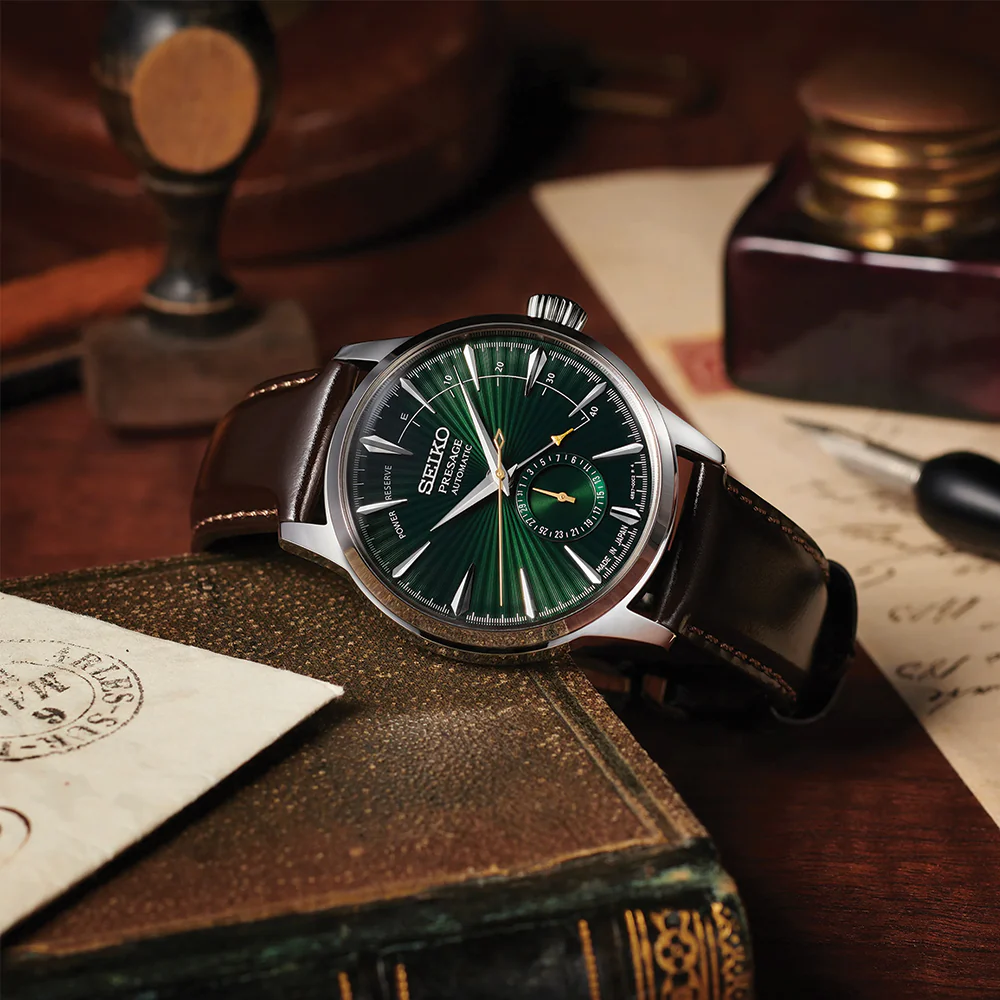 SSA459 Presage Cocktail Time Automatic 40.5mm - Green on Leather Strap - Image 2