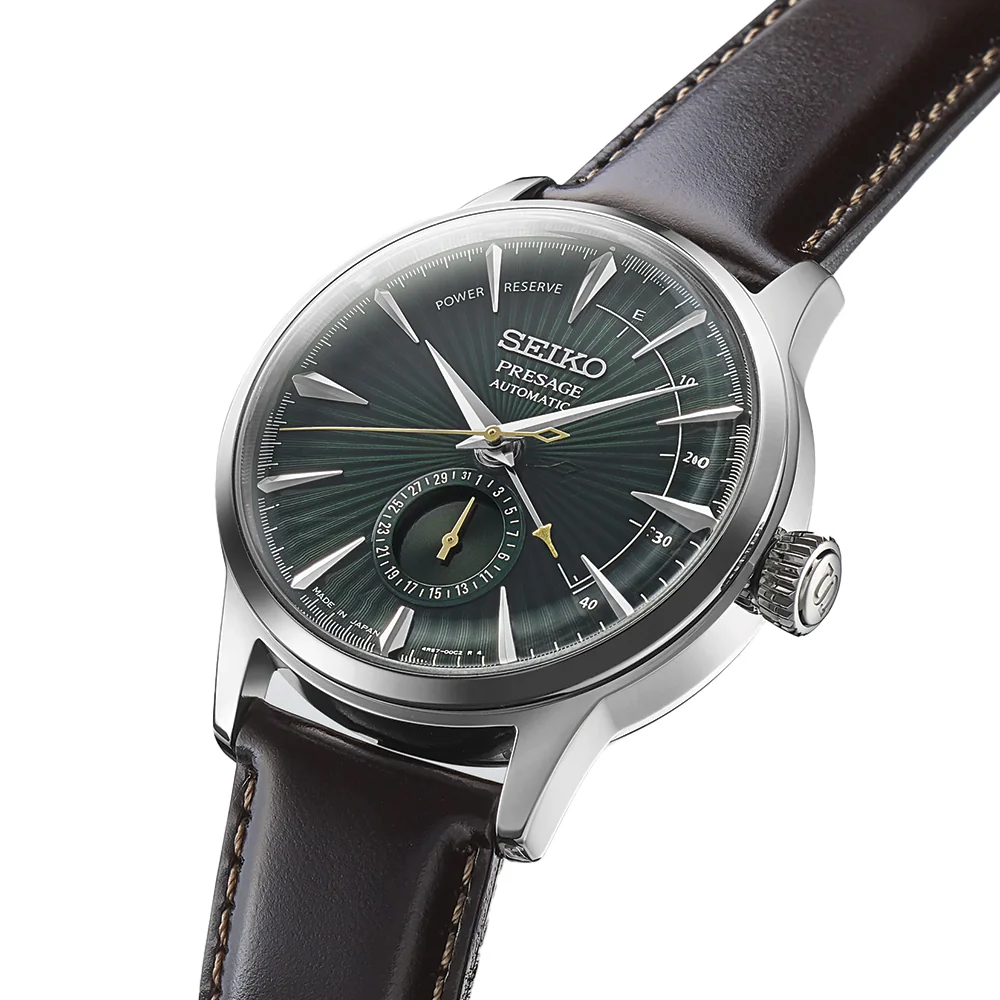SSA459 Presage Cocktail Time Automatic 40.5mm - Green on Leather Strap - Image 3