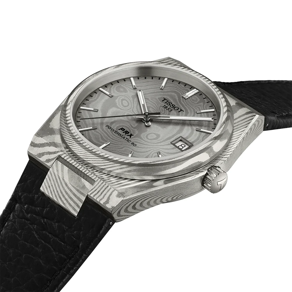 PRX Damascus Powermatic 80 38mm - Grey on Leather Strap - Image 2