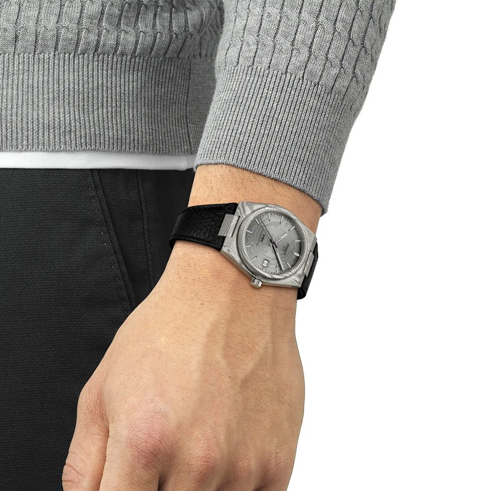 PRX Damascus Powermatic 80 38mm - Grey on Leather Strap - Image 3