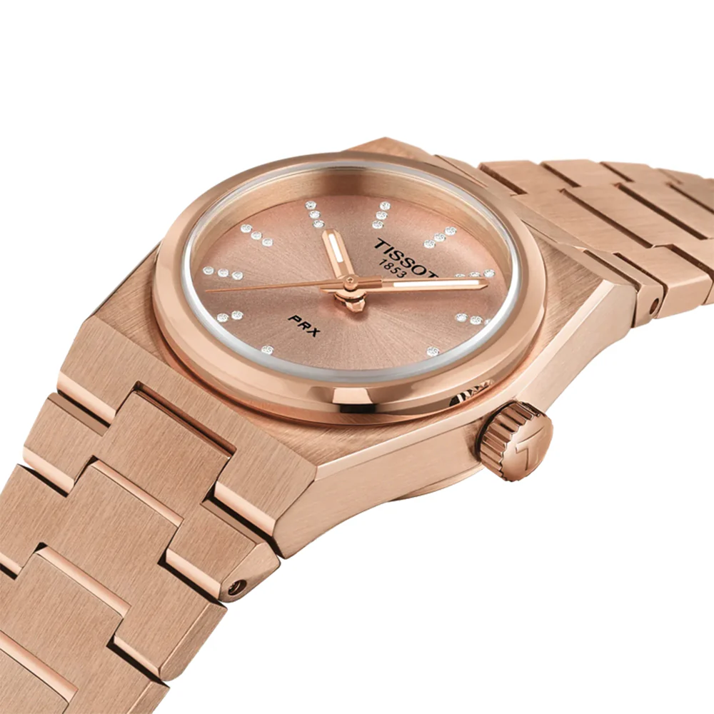 PRX Quartz PVD Coated Rose Gold w/ Diamonds 25mm - Pink on Bracelet - Image 2
