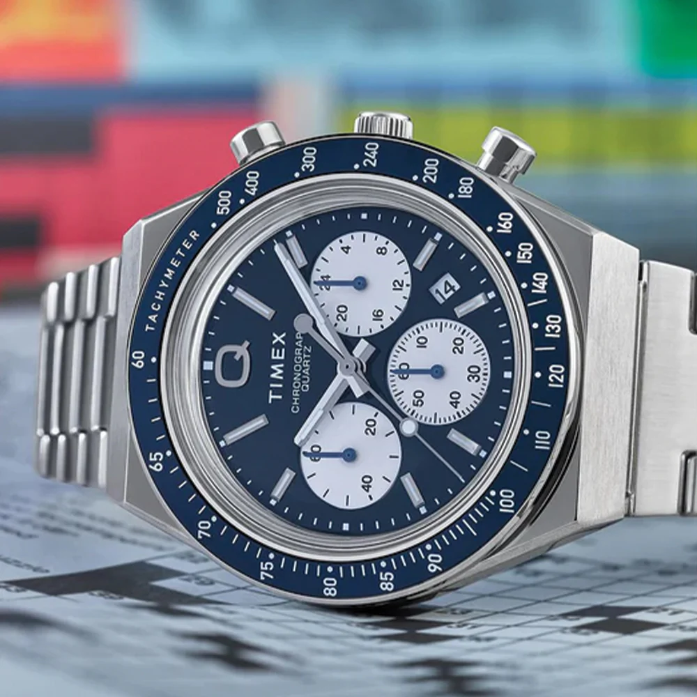 Q Timex Chronograph 40mm - Blue on Bracelet - Image 2