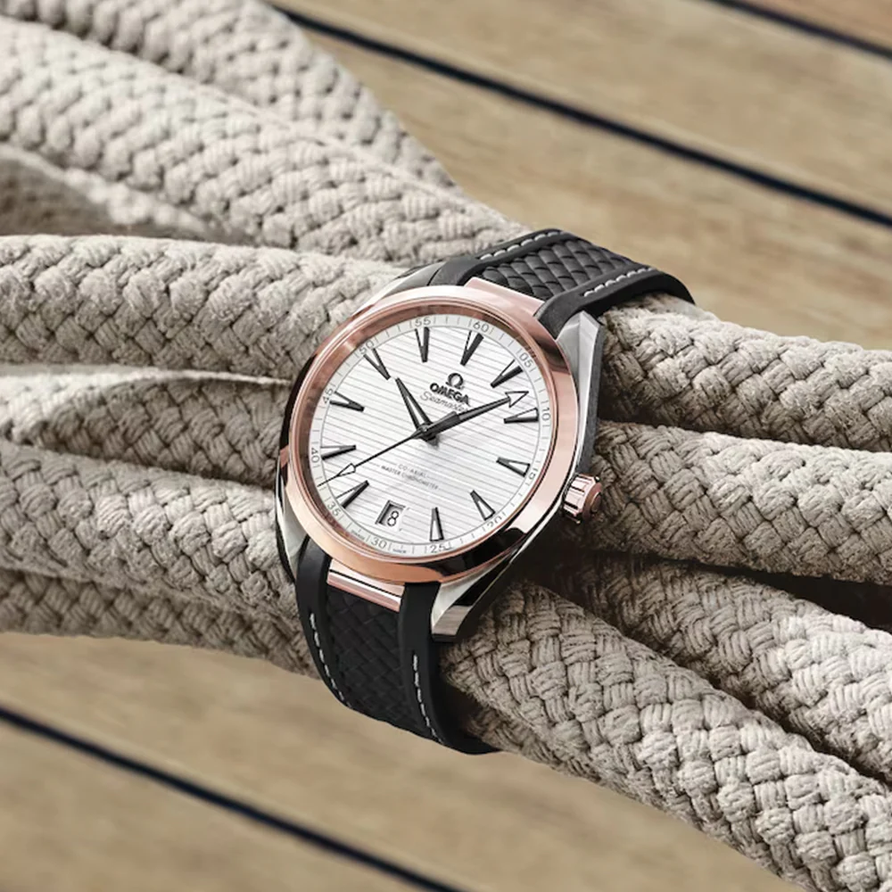 Seamaster Aqua Terra 150M Steel and Sedna™ Gold 41mm - Silver on Rubber Strap - Image 2