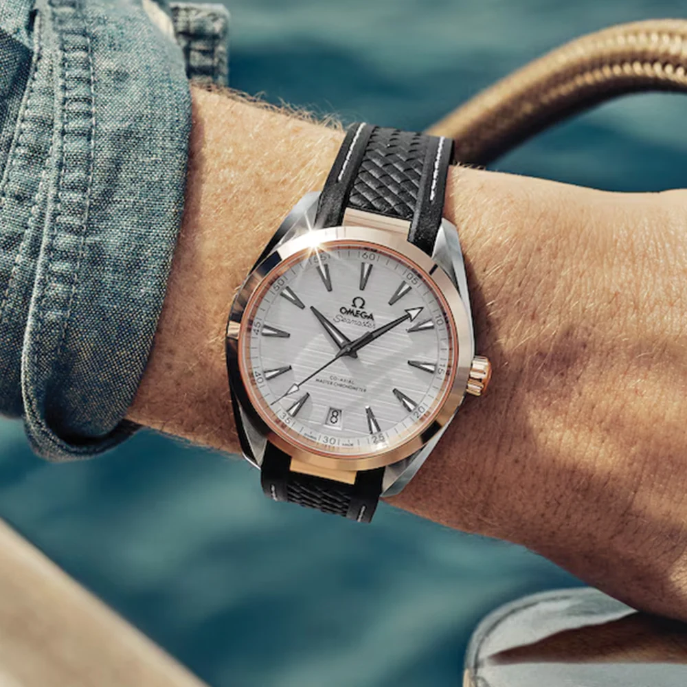 Seamaster Aqua Terra 150M Steel and Sedna™ Gold 41mm - Silver on Rubber Strap - Image 3