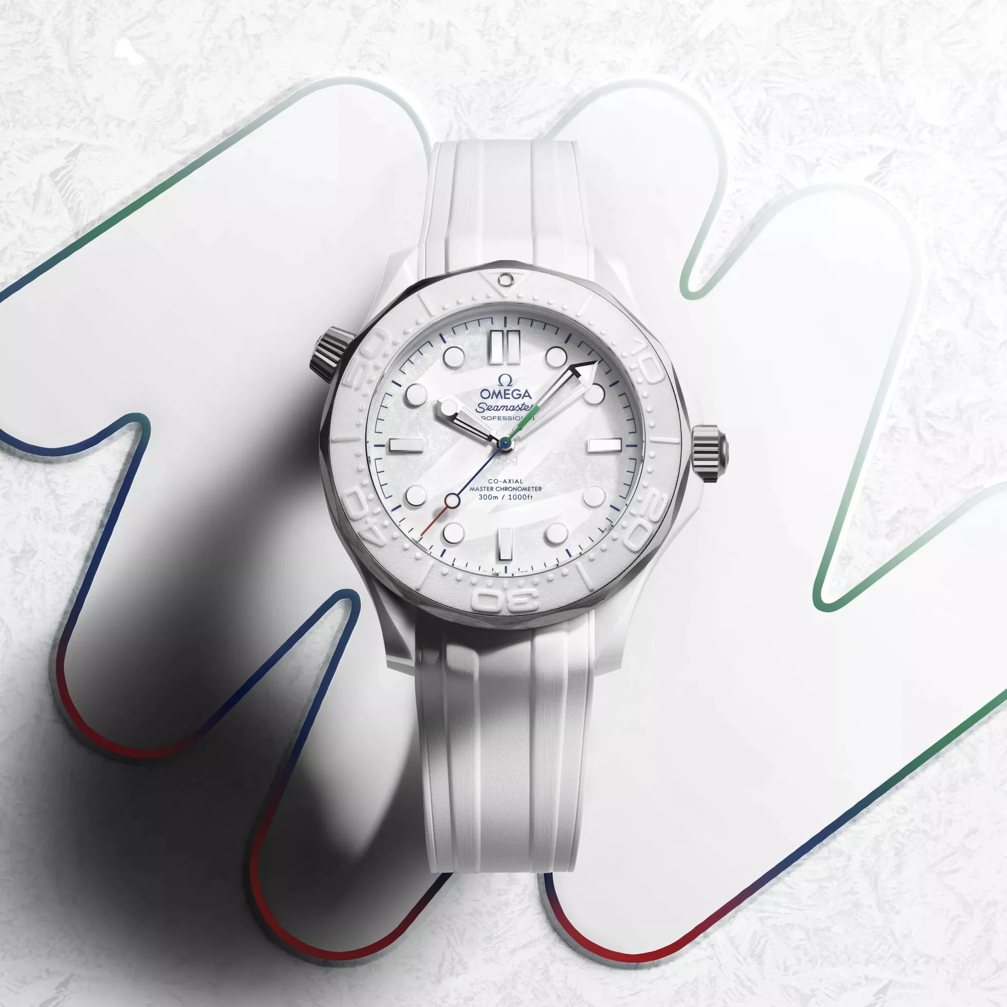 Seamaster Diver 300M Paralympic Milano Cortina 2026 43.5mm - White on Rubber Strap - Image 2