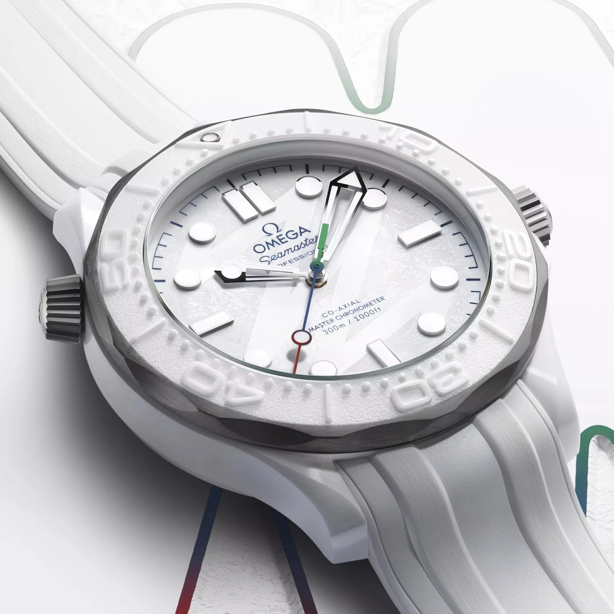 Seamaster Diver 300M Paralympic Milano Cortina 2026 43.5mm - White on Rubber Strap - Image 3
