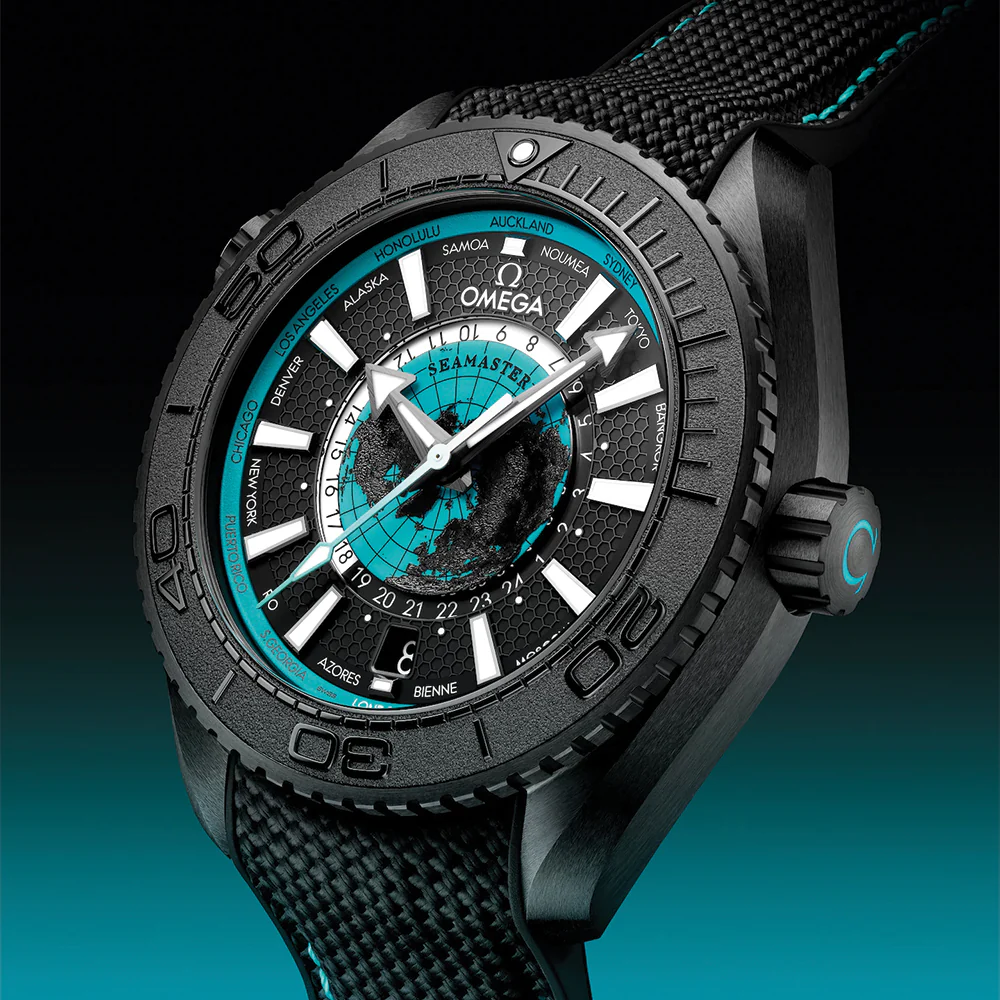 Seamaster Planet Ocean 600M Black Ceramic 45.5mm - Black and Turquoise on Rubber Strap - Image 2