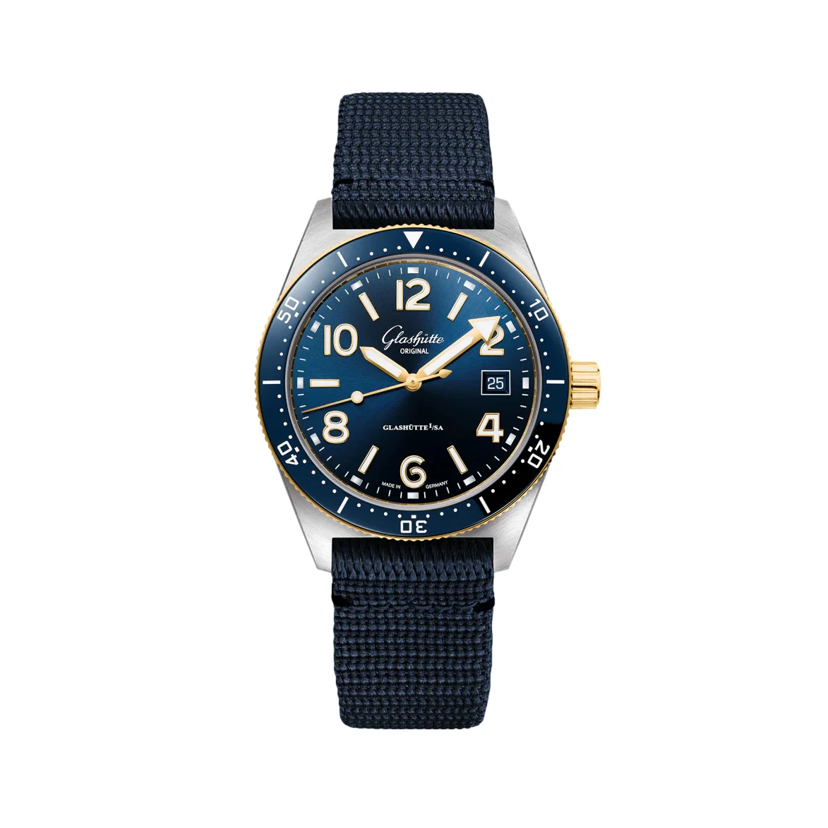SeaQ Automatic with Yellow Gold 39.5mm - Galvanized Blue on Synthetic Fabric Strap
