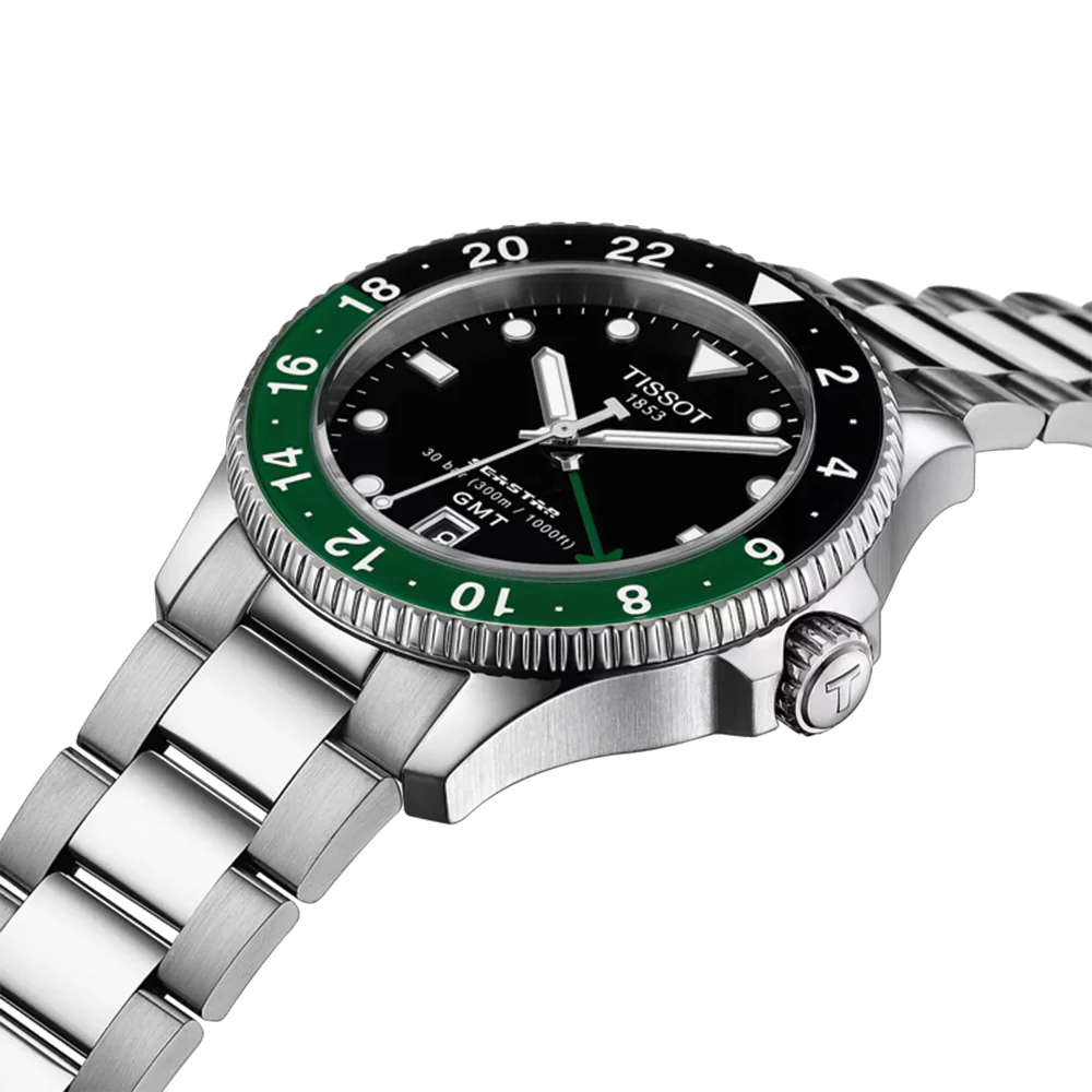 Seastar 1000 GMT Quartz 40mm - Black w/ Green/Black Bezel on Bracelet - Image 2