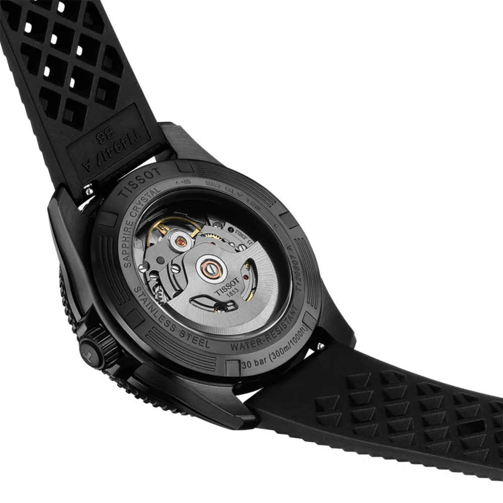 Seastar 1000 Powermatic 80 Black PVD 40mm - Blue on Rubber Strap - Image 5
