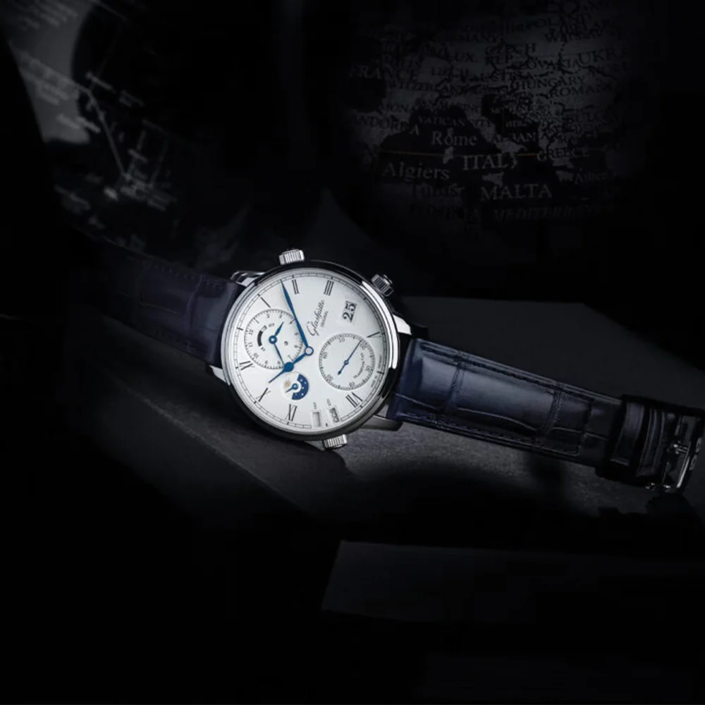 Senator Cosmopolite Automatic White Gold 44mm - Silver on Leather Strap - Image 2
