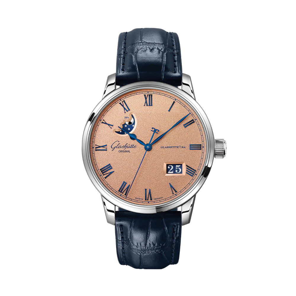 Senator Excellence Panorama Date Moon Phase 40mm - Rosé Opalin on Leather Strap