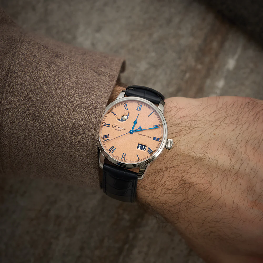 Senator Excellence Panorama Date Moon Phase 40mm - Rosé Opalin on Leather Strap - Image 3
