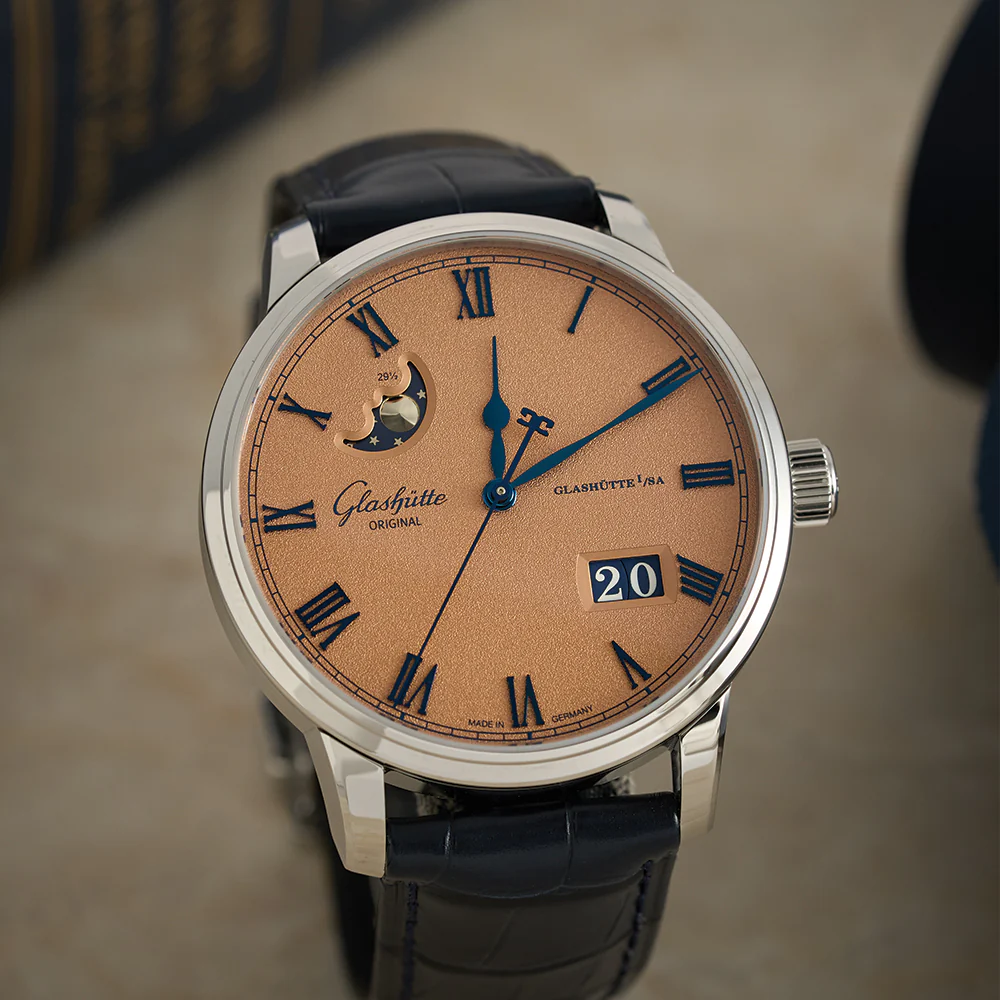 Senator Excellence Panorama Date Moon Phase 40mm - Rosé Opalin on Leather Strap - Image 4