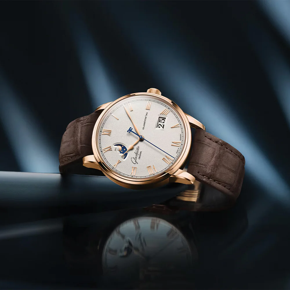 Senator Excellence Panorama Date Moon Phase Automatic Red Gold 40mm - Silver on Leather Strap - Image 2