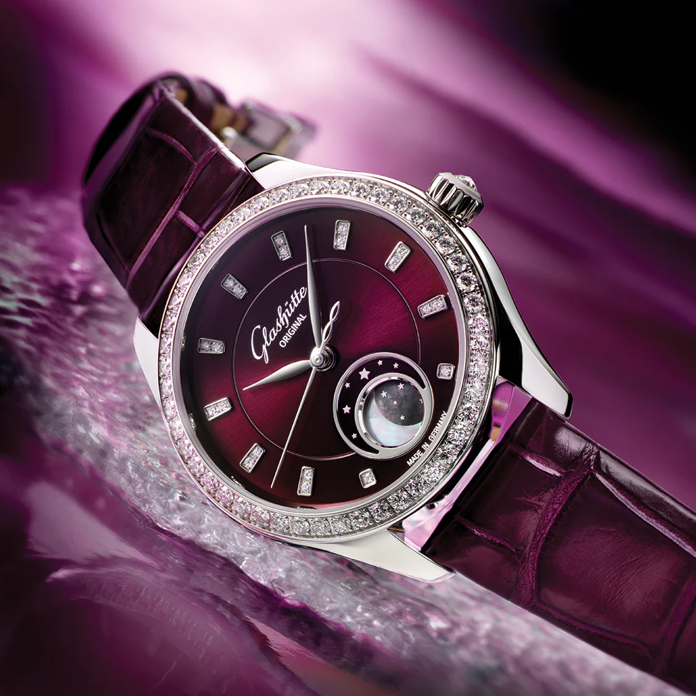 Serenade Luna "Purple Velvet" with Diamonds 32.5mm - Purple on Leather Strap - Image 4