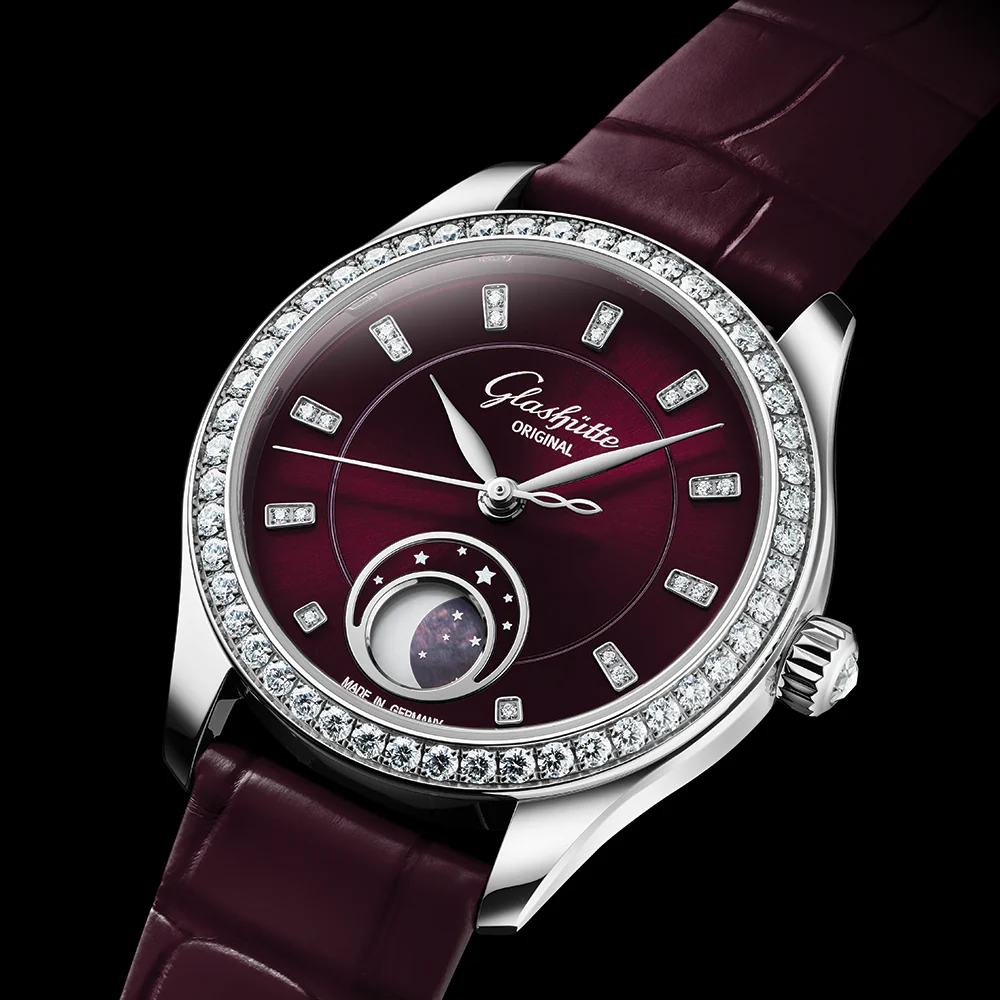 Serenade Luna "Purple Velvet" with Diamonds 32.5mm - Purple on Leather Strap - Image 5
