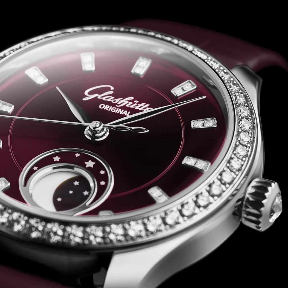 Serenade Luna "Purple Velvet" with Diamonds 32.5mm - Purple on Leather Strap - Image 6