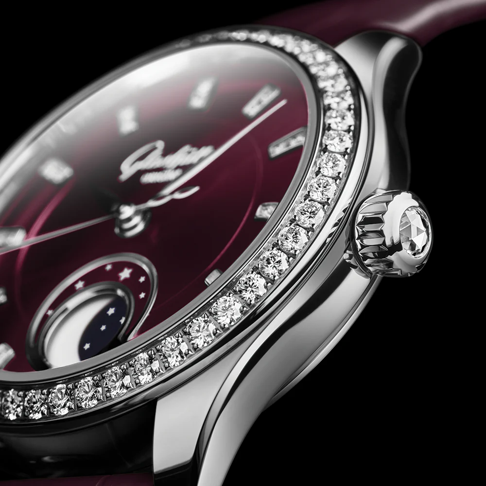 Serenade Luna "Purple Velvet" with Diamonds 32.5mm - Purple on Leather Strap - Image 7