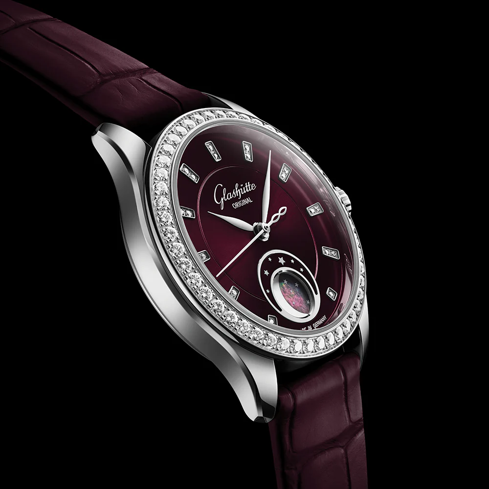 Serenade Luna "Purple Velvet" with Diamonds 32.5mm - Purple on Leather Strap - Image 8