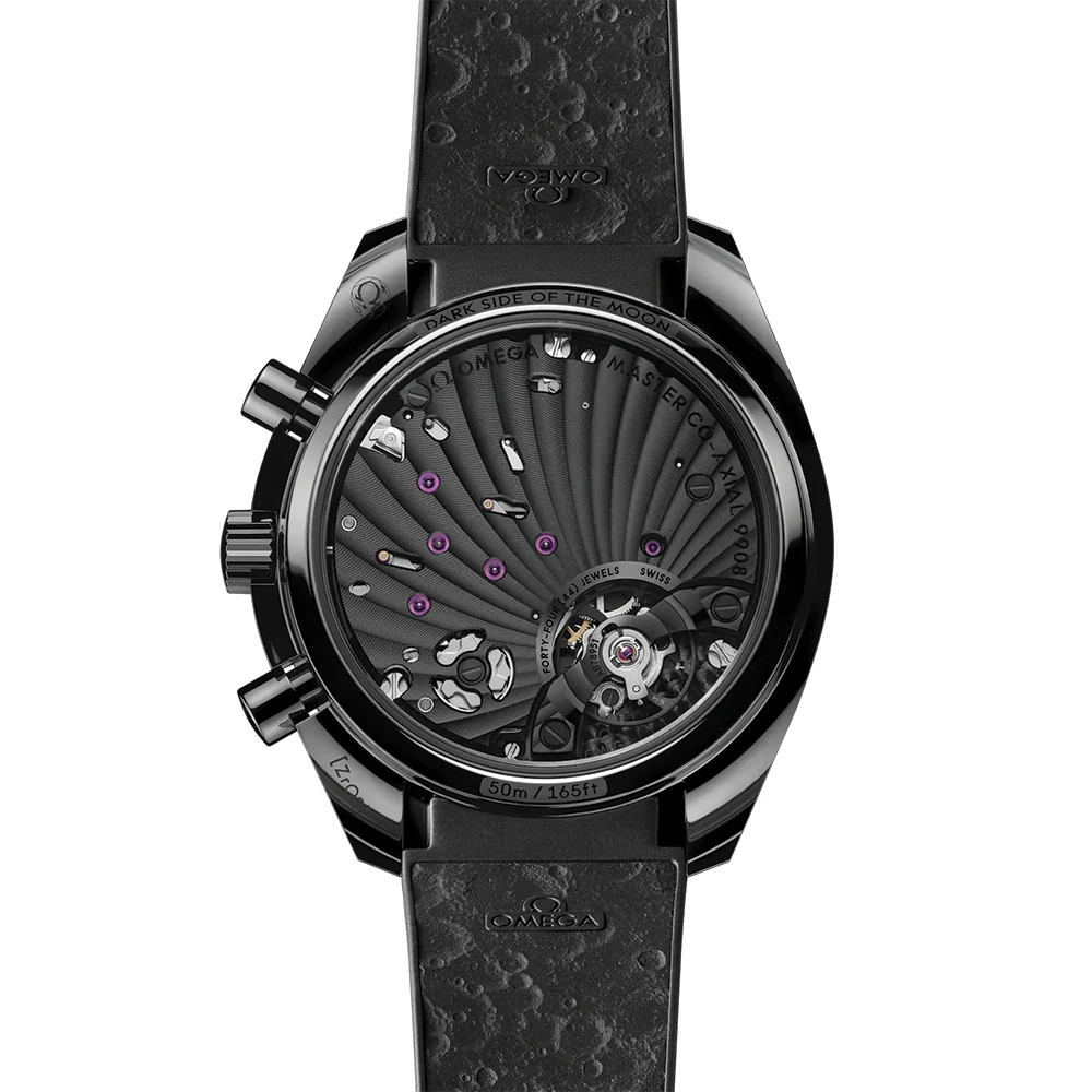 Speedmaster Dark Side of the Moon Black Ceramic 44.25mm - Full Black w/ Red Seconds Hand on Rubber Strap - Image 6
