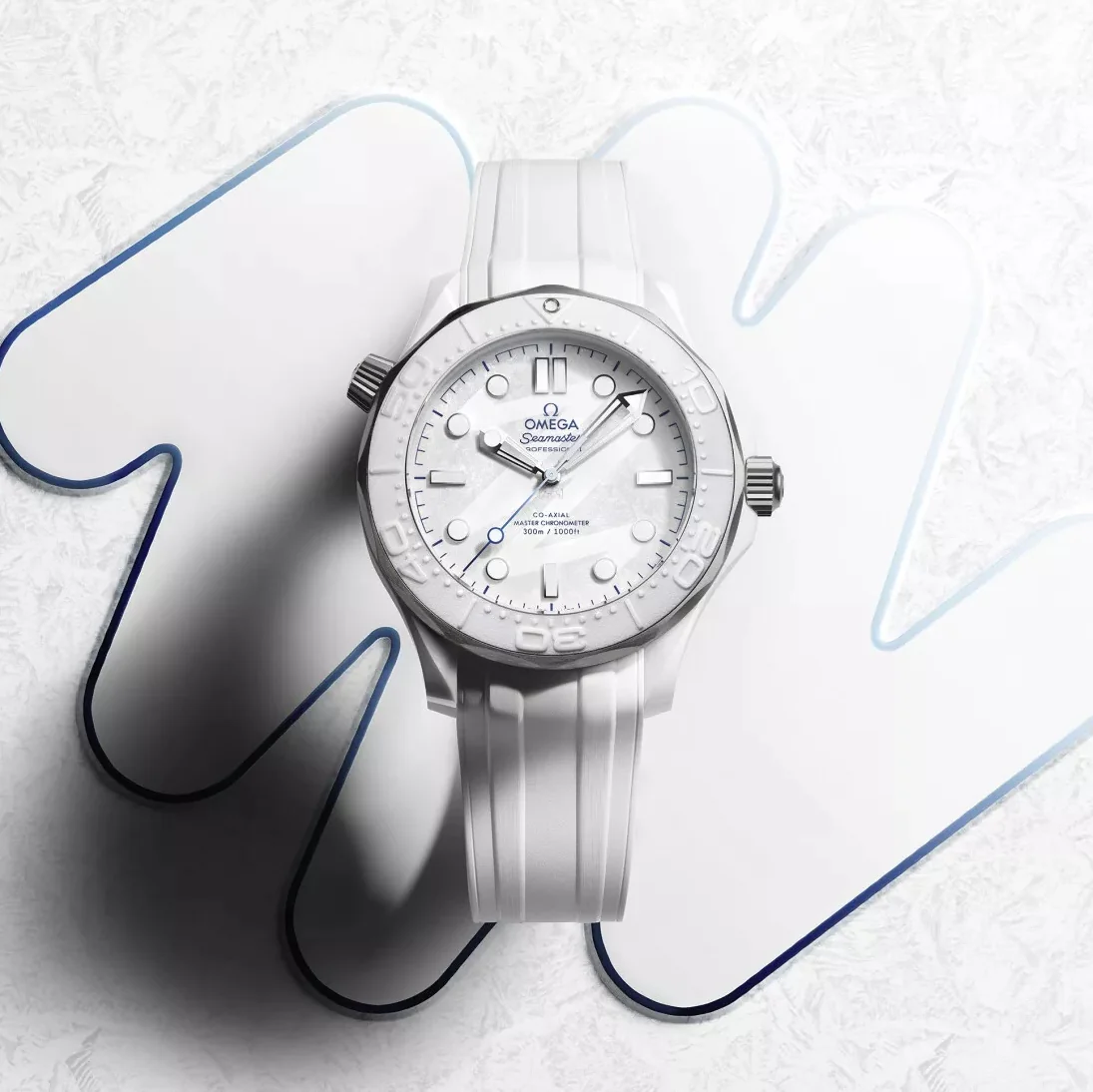 Seamaster Diver 300M Milano Cortina 2026 43.5mm - White on Rubber Strap - Image 2
