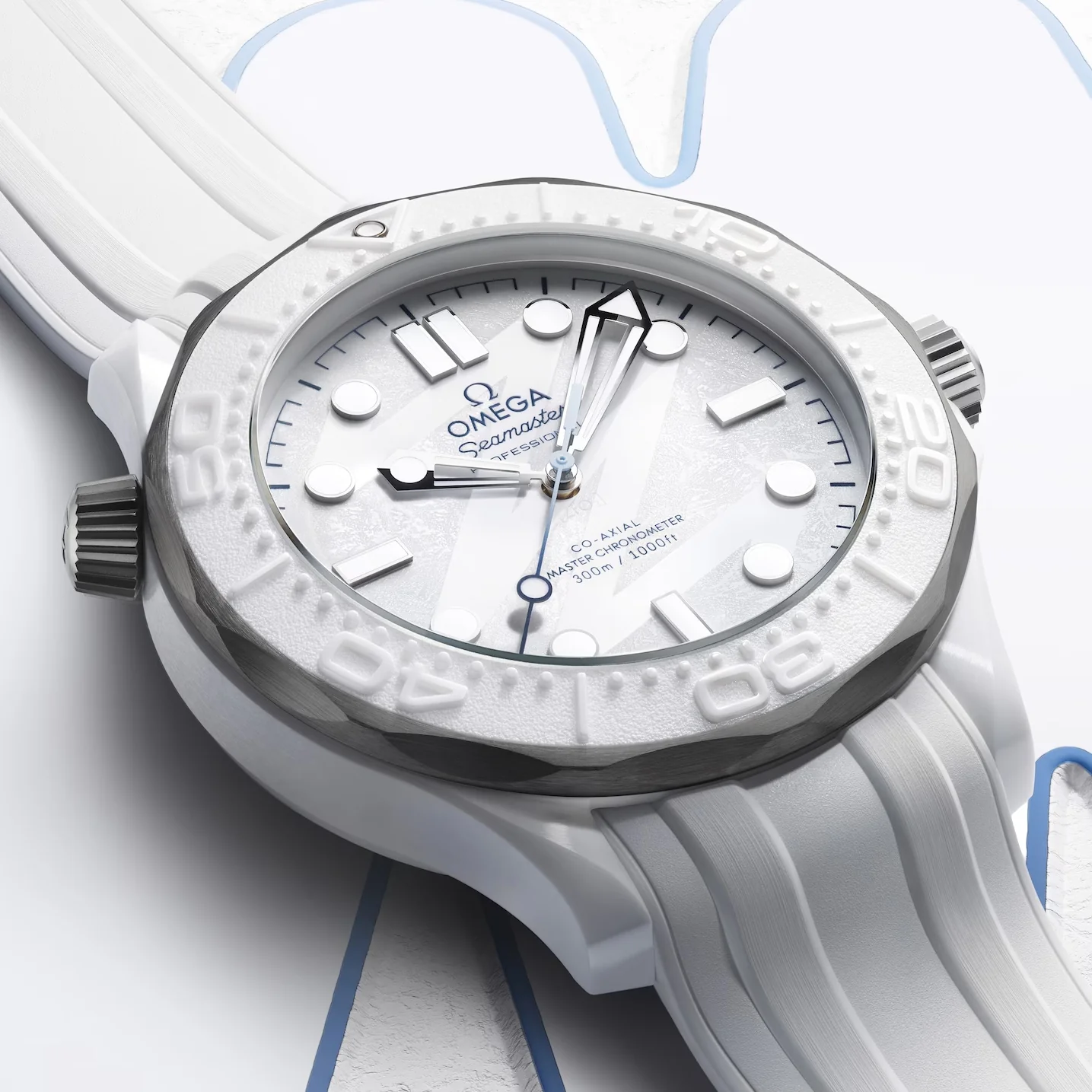Seamaster Diver 300M Milano Cortina 2026 43.5mm - White on Rubber Strap - Image 3