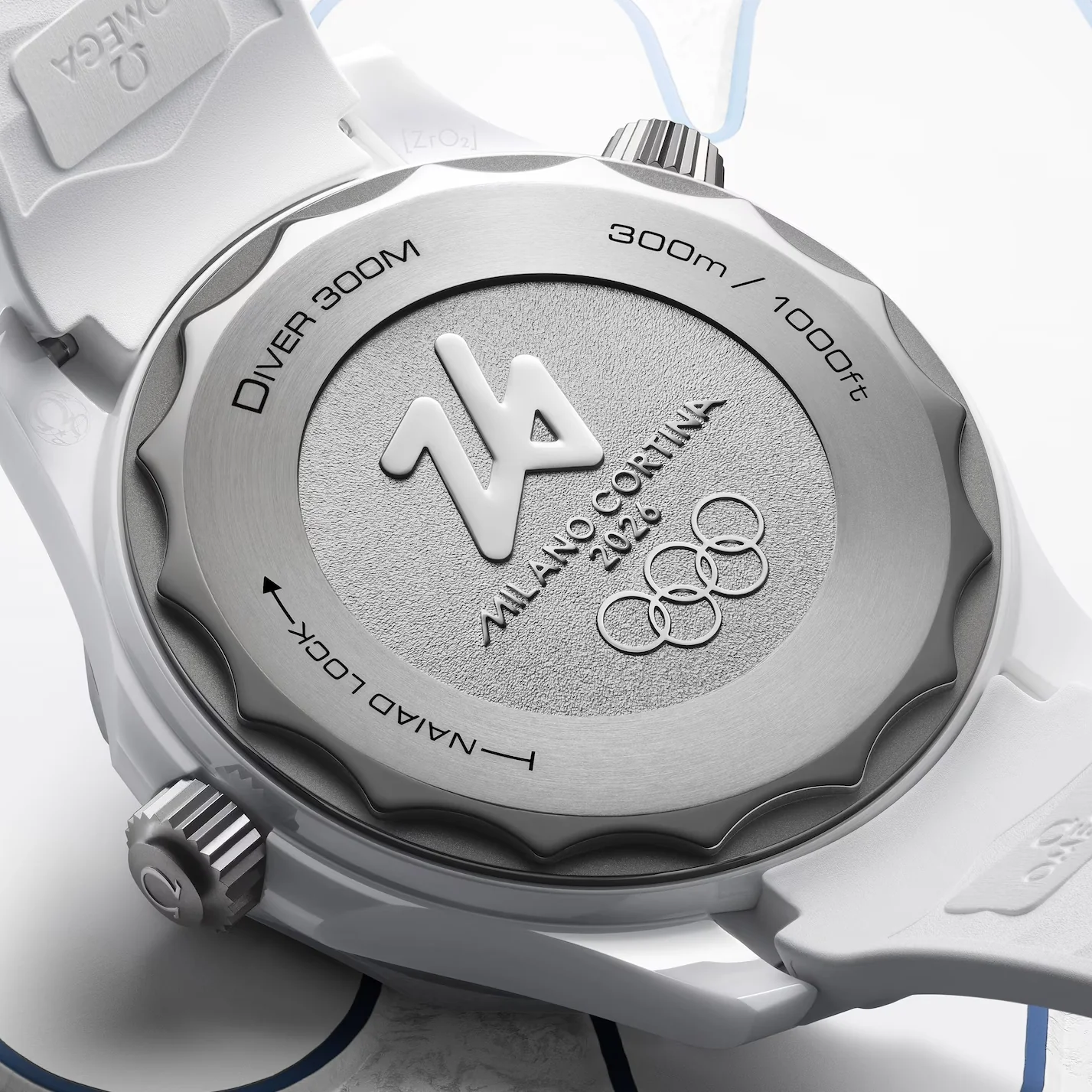 Seamaster Diver 300M Milano Cortina 2026 43.5mm - White on Rubber Strap - Image 7