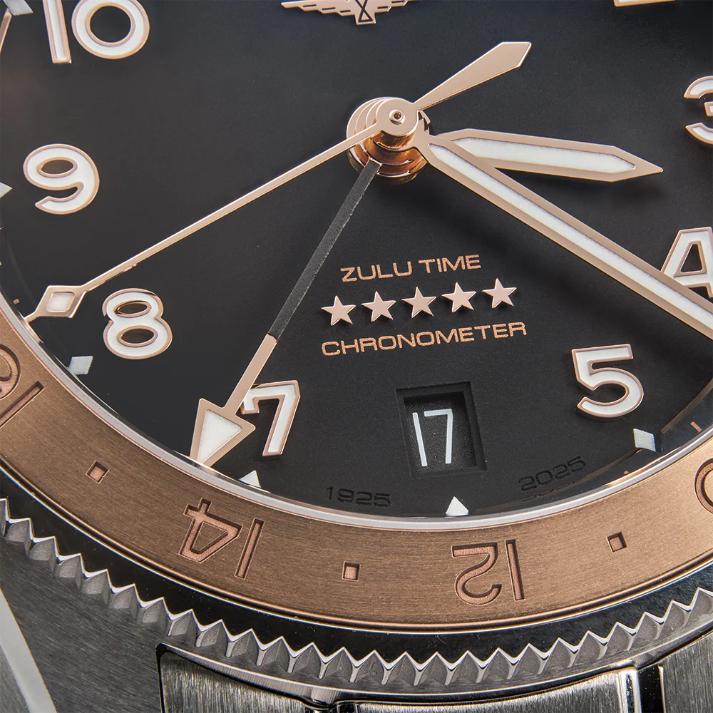 Spirit Zulu Time "1925" 18K Rose-Gold Capped Bezel 39mm - Black on Bracelet - Image 7