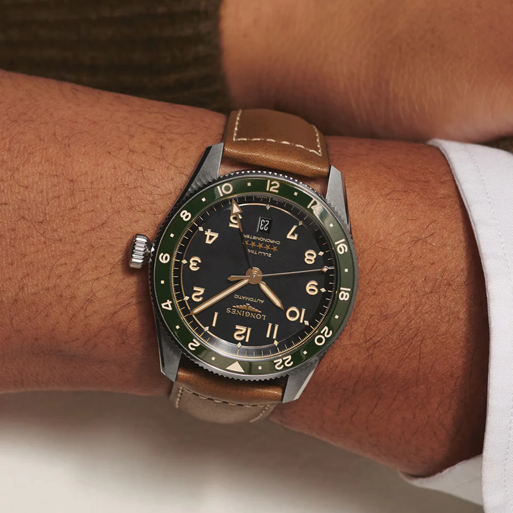 Spirit Zulu Time Green Bezel 42mm - Black on Leather Strap - Image 3