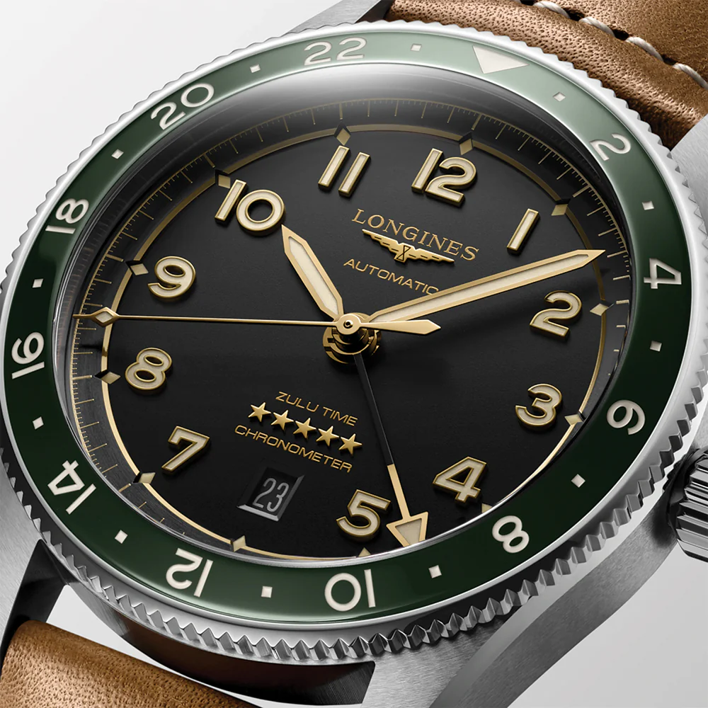 Spirit Zulu Time Green Bezel 42mm - Black on Leather Strap - Image 4