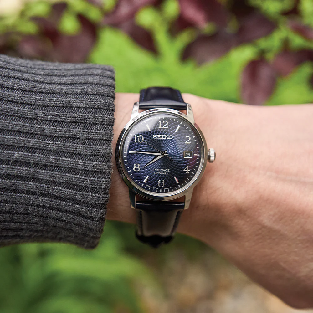 SRPE43 Presage Cocktail Time Automatic 38.5mm - Blue on Leather Strap - Image 3
