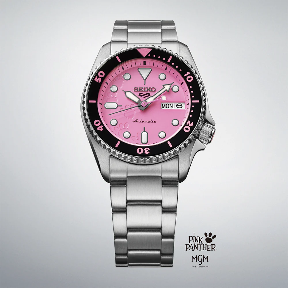SRPM07 5 Sports SKX Pink Panther Limited Edition 38mm - Pink on Bracelet w/ Additional Fabric Strap - Image 3