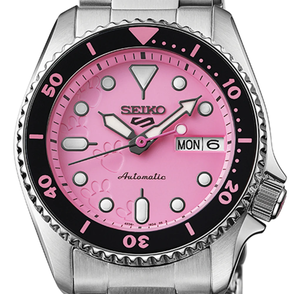 SRPM07 5 Sports SKX Pink Panther Limited Edition 38mm - Pink on Bracelet w/ Additional Fabric Strap - Image 4