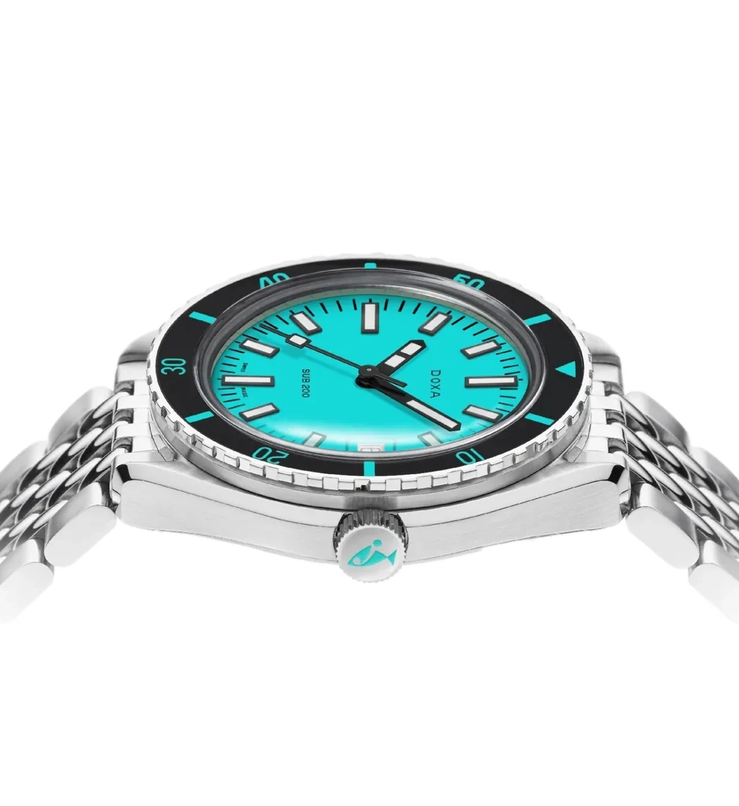 SUB 200 Aquamarine Sapphire Inlay Bezel 42mm - Turquoise on Bracelet - Image 3