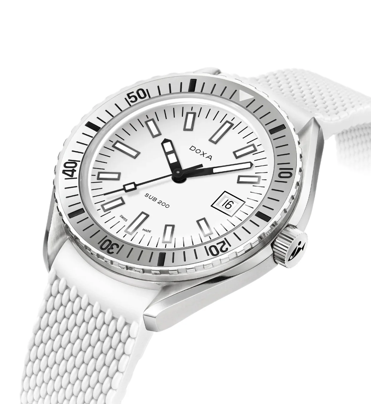 SUB 200 Whitepearl Sapphire Inlay Bezel 42mm - White on Rubber Strap - Image 2