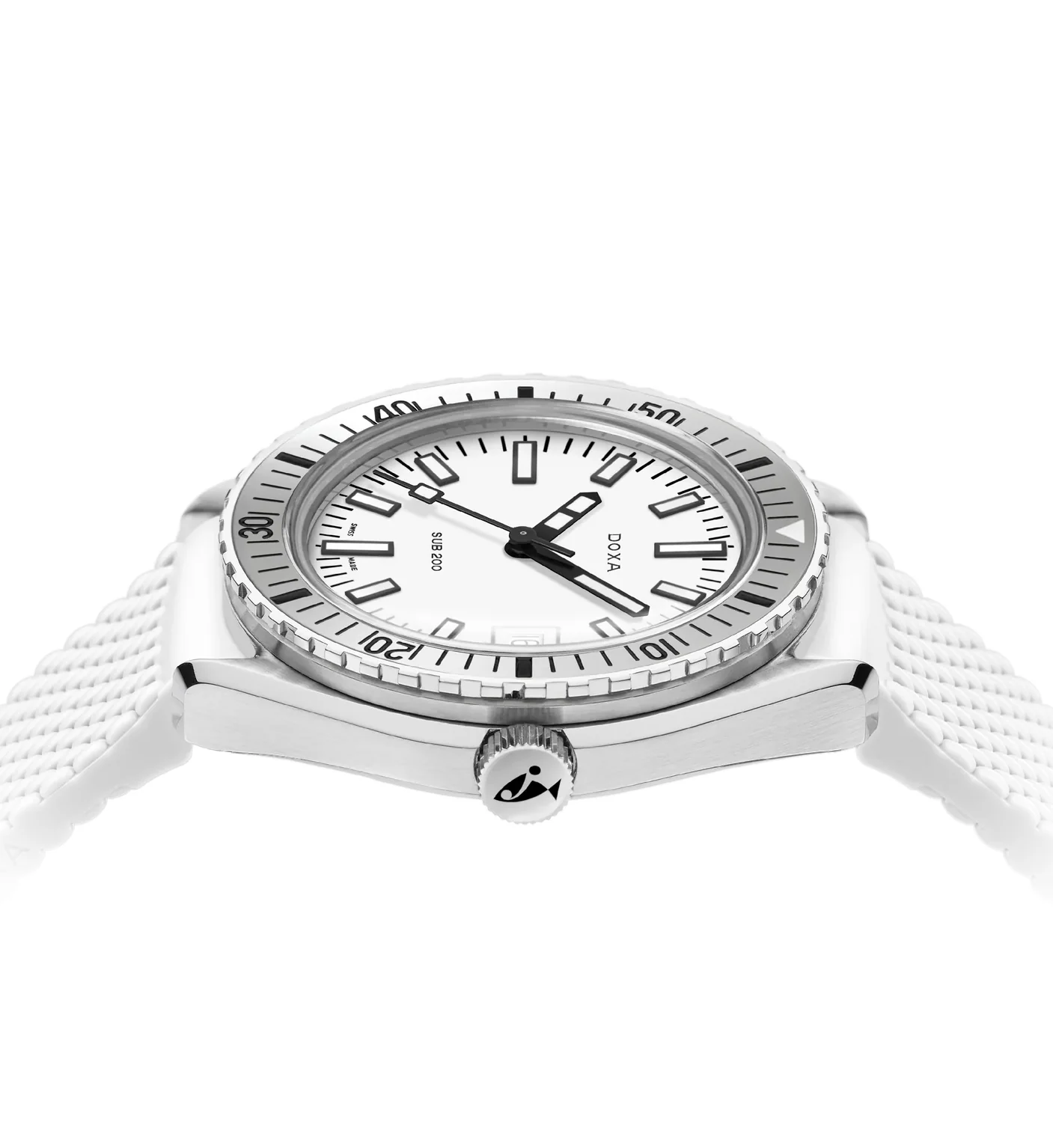 SUB 200 Whitepearl Sapphire Inlay Bezel 42mm - White on Rubber Strap - Image 3