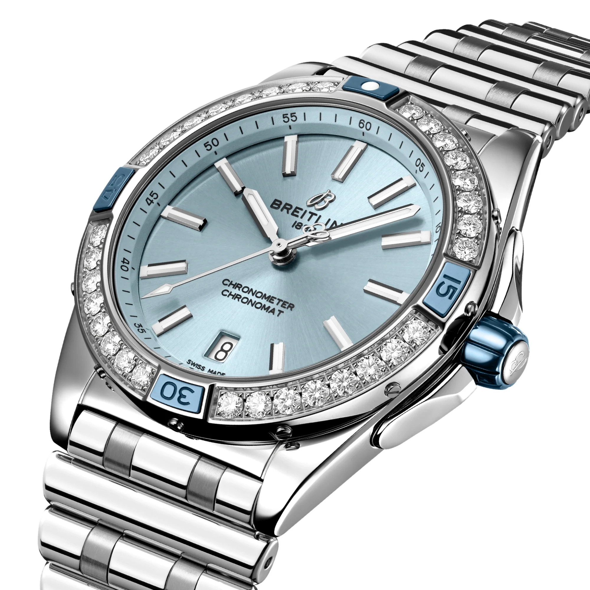 Super Chronomat Automatic 38mm - Blue with Diamonds on Bracelet - Image 2
