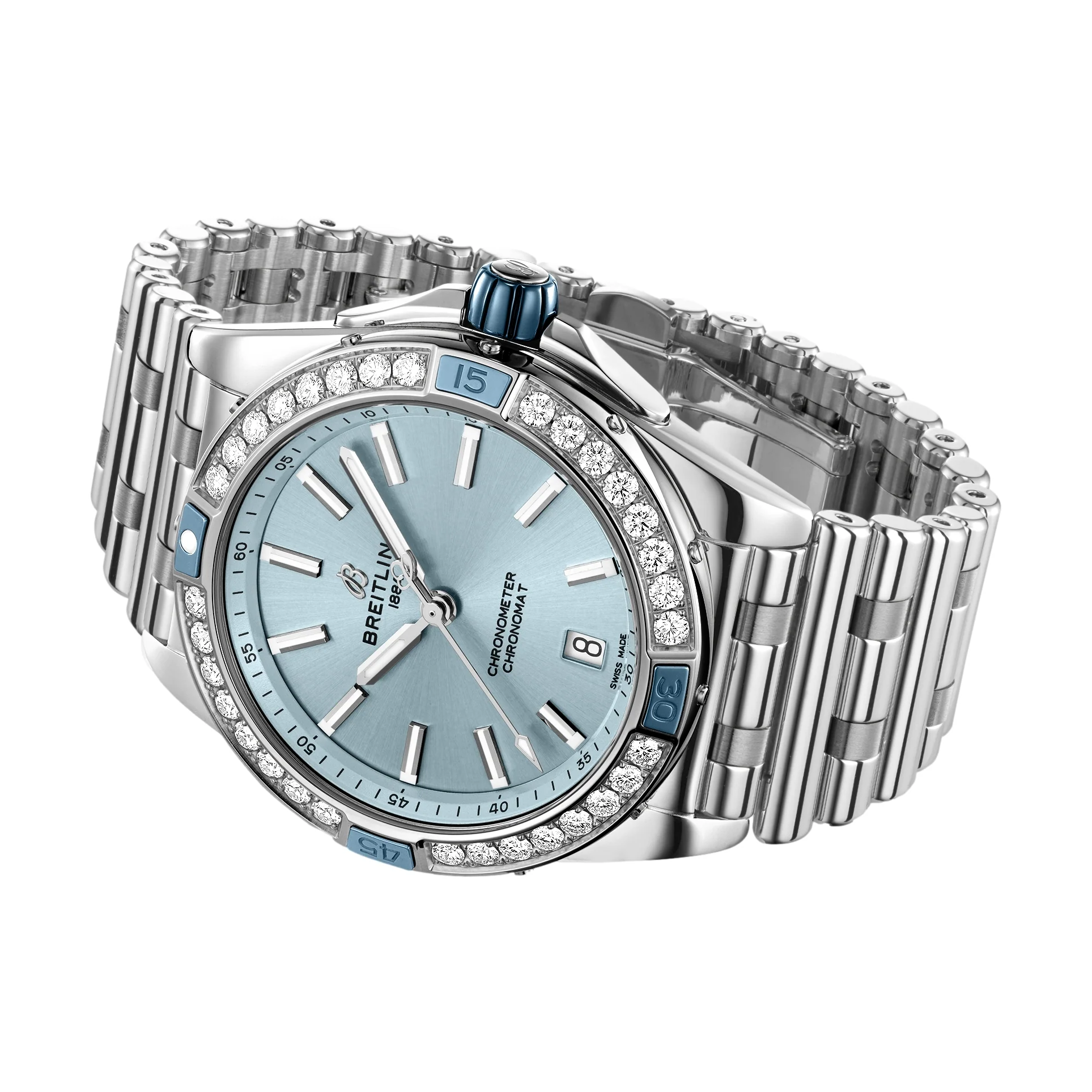 Super Chronomat Automatic 38mm - Blue with Diamonds on Bracelet - Image 3