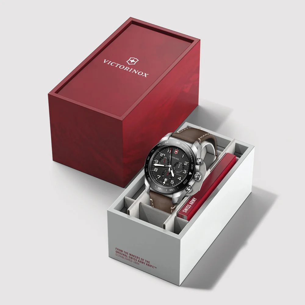 Swiss Army Chrono Quartz 42mm - Black on Brown Leather Strap - Image 7